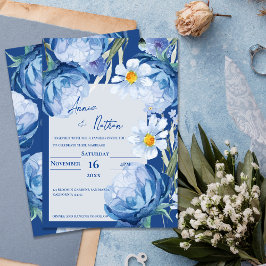 Chic  Blauwe Bloemen Trendy Bloemen Huwelijk Kaart