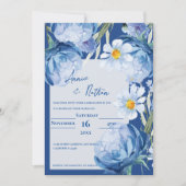 Chic  Blauwe Bloemen Trendy Bloemen Huwelijk Kaart (Voorkant)