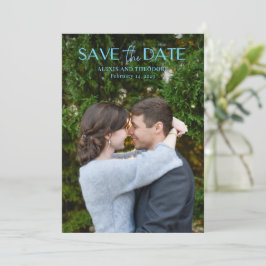 Chic Blauwe Foto Moderne Trouwdag Save The Date