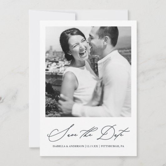 Chic Blauwe Foto Save the Date (Voorkant)