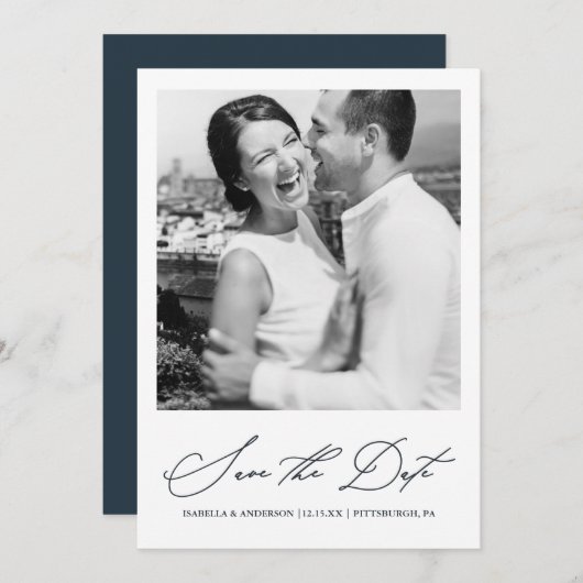 Chic Blauwe Foto Save the Date (Voorkant / Achterkant)