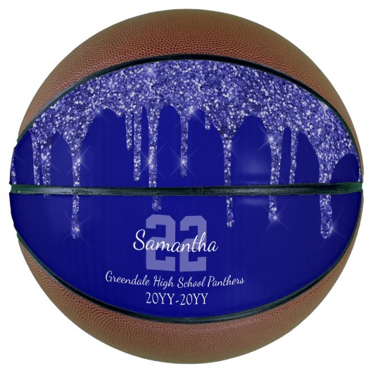 Chic Blauwe Glitter Drips Naam Team Nummer Jaar Basketbal (Voorkant)