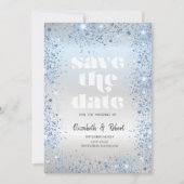 Chic Blauwe Glitter Stof Confetti Save The Date (Voorkant)