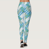 Chic Blauwe Morning Glory Nep-Patchwork Patroon Leggings (Achterkant)