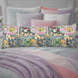 Chic blauwe roze Siciliaanse citrus bloemtegels Lichaamskussen