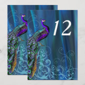 Chic blauwe satijnen huwelijks tafelkaart kaart (Voorkant / Achterkant)