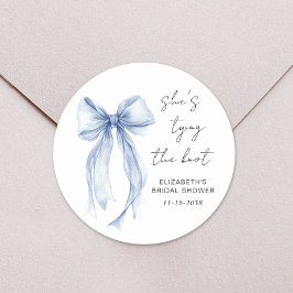 Chic Blauwe Strik Waterverf Bruidsdouche Ronde Sticker