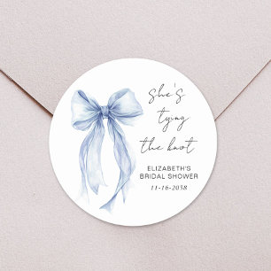 Chic Blauwe Strik Waterverf Bruidsdouche Ronde Sticker