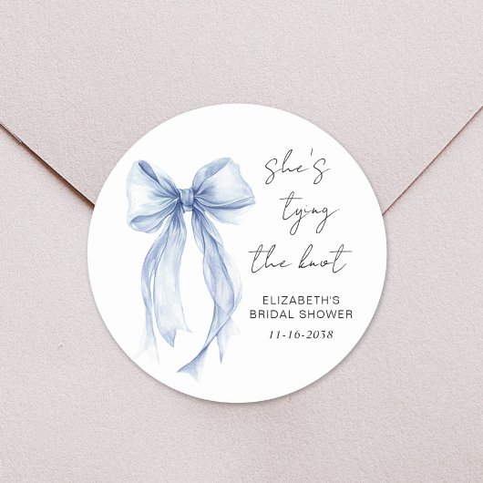 Chic Blauwe Strik Waterverf Bruidsdouche Ronde Sticker
