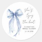 Chic Blauwe Strik Waterverf Bruidsdouche Ronde Sticker (Voorkant)