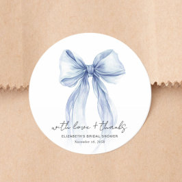 Chic Blauwe Strik Waterverf Bruiloft Feest Dank Je Ronde Sticker