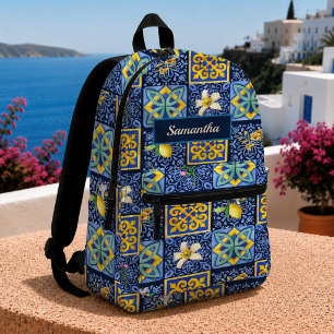 Chic blauwe teal Siciliaanse citrus majolica tegel Bedrukte Rugzak