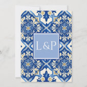 Chic blauwe tegel trouwdag elegant kaart (Achterkant)