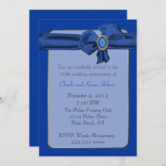 Chic blauwe verjaardagsuitnodiging kaart (Voorkant / Achterkant)