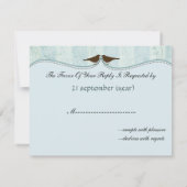 Chic blauwe vogelkooi, liefdesvogels RSVP Kaartje (Achterkant)