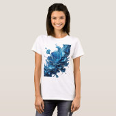 Chic Blauwe WATER FLOWERS Statement T-shirt (Voorkant volledig)
