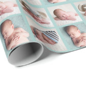 Chic Blauwgroen 4 Baby Foto Collage Aangepaste ver Cadeaupapier (Rol Hoek)