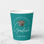 Chic Blauwgroen Afstuderen Custom Graduation Party Papieren Bekers (Voorkant)