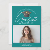 Chic Blauwgroen Afstuderen Foto 2025 Afstuderen Aankondiging (Voorkant)