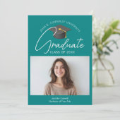 Chic Blauwgroen Afstuderen Foto 2025 Afstuderen Aankondiging (Staand voorkant)