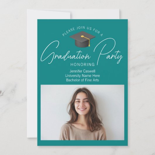Chic Blauwgroen Afstuderen foto afstudeerfeest Kaart (Voorkant)
