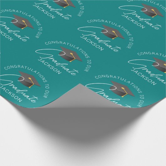 Chic Blauwgroen Afstuderen gepersonaliseerd Afstud Cadeaupapier (Hoek)