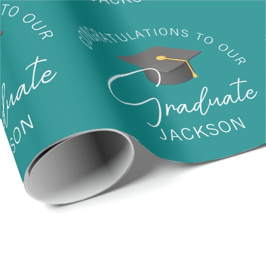 Chic Blauwgroen Afstuderen gepersonaliseerd Afstud Cadeaupapier (Rol Hoek)