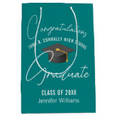 Chic Blauwgroen Afstuderen gepersonaliseerde afstu Medium Cadeauzakje (Voorkant)