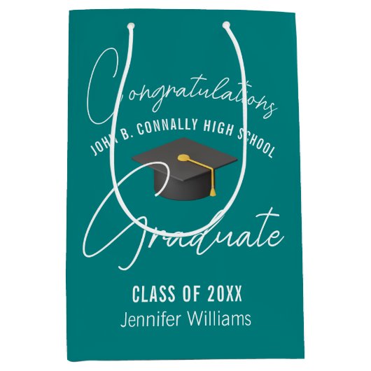 Chic Blauwgroen Afstuderen gepersonaliseerde afstu Medium Cadeauzakje (Voorkant)