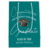 Chic Blauwgroen Afstuderen gepersonaliseerde afstu Medium Cadeauzakje (Achterkant)