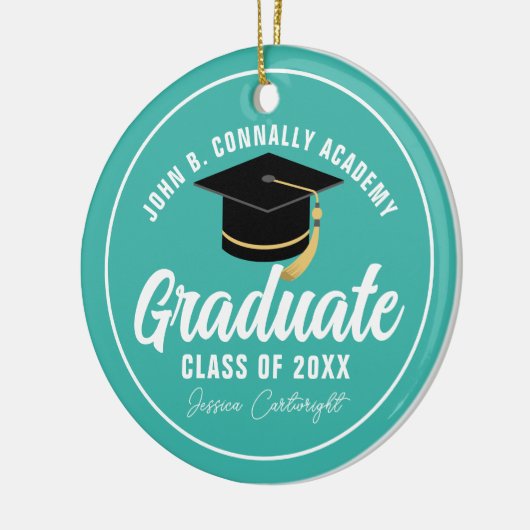Chic Blauwgroen Afstuderen - kerstmis op maat Keramisch Ornament (Links)