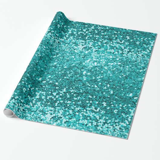 Chic Blauwgroen Aqua Glitter Sparkle Luxury Cadeaupapier (Uitgerold)