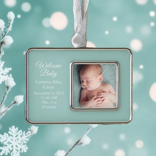 Chic Blauwgroen Baby Pasgeboren Foto Keepsake Gift Verzilverd Omlijst Ornament