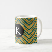 Chic Blauwgroen Blauw Goud Chevron Monogram Koffiemok (Voorkant rechts)