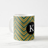 Chic Blauwgroen Blauw Goud Chevron Monogram Koffiemok (Voorkant links)