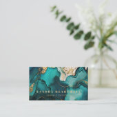 Chic Blauwgroen Blauw Goud Glitter Inkt Abstracte Visitekaartje (Staand voorkant)