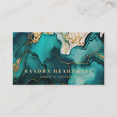 Chic Blauwgroen Blauw Goud Glitter Inkt Abstracte Visitekaartje (Voorkant)