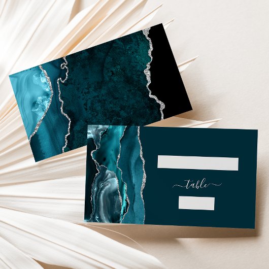 Chic Blauwgroen Blauw Zilveren Agaat bruiloft esco Plaatskaartje