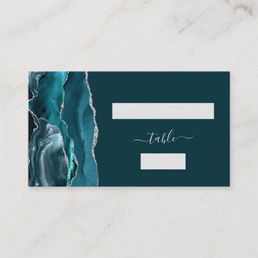 Chic Blauwgroen Blauw Zilveren Agaat bruiloft esco Plaatskaartje (Voorkant)