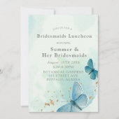 Chic Blauwgroen Blue Butterflies Bridesmaids Lunch Kaart (Voorkant)