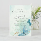 Chic Blauwgroen Blue Butterflies Bridesmaids Lunch Kaart (Staand voorkant)