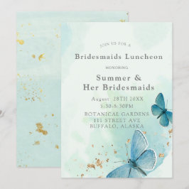 Chic Blauwgroen Blue Butterflies Bridesmaids Lunch Kaart