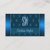 Chic Blauwgroen Blue met foto- en monogram-patroon Visitekaartje (Voorkant)