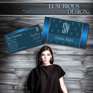 Chic Blauwgroen Blue met Initialen Pattern Profess Visitekaartje