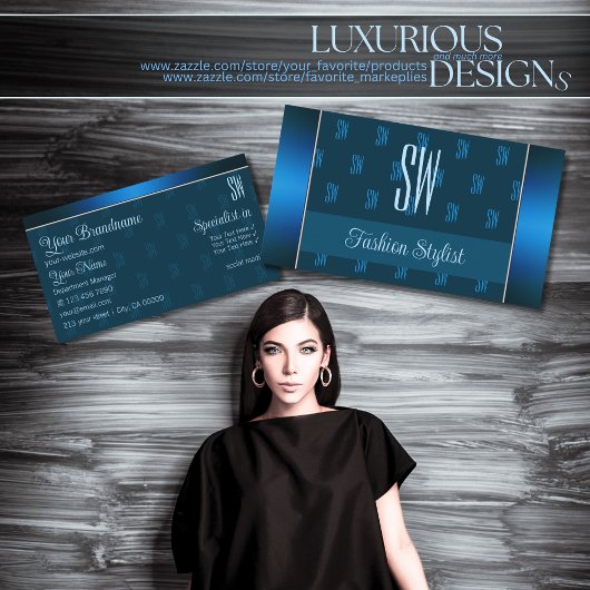 Chic Blauwgroen Blue met Initialen Pattern Profess Visitekaartje