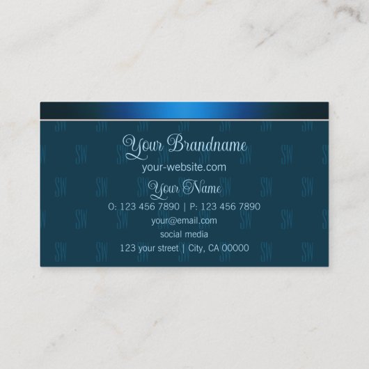 Chic Blauwgroen Blue met Monogram Pattern Professi Visitekaartje (Achterkant)