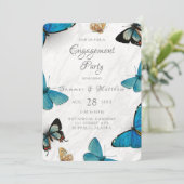 Chic Blauwgroen Blue Painted Butterfly Engagement  Kaart (Staand voorkant)