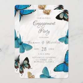 Chic Blauwgroen Blue Painted Butterfly Engagement Kaart