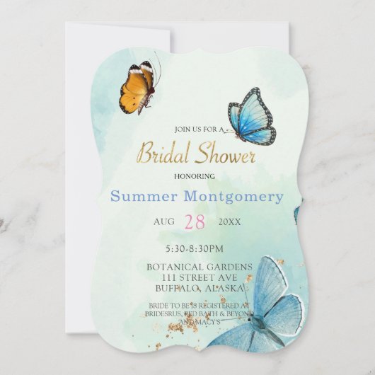 Chic Blauwgroen Blue Waterverf Butterfly Vrijgezel Kaart (Voorkant)