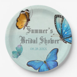 Chic Blauwgroen Blue Waterverf Butterfly Wedding Papieren Bordje